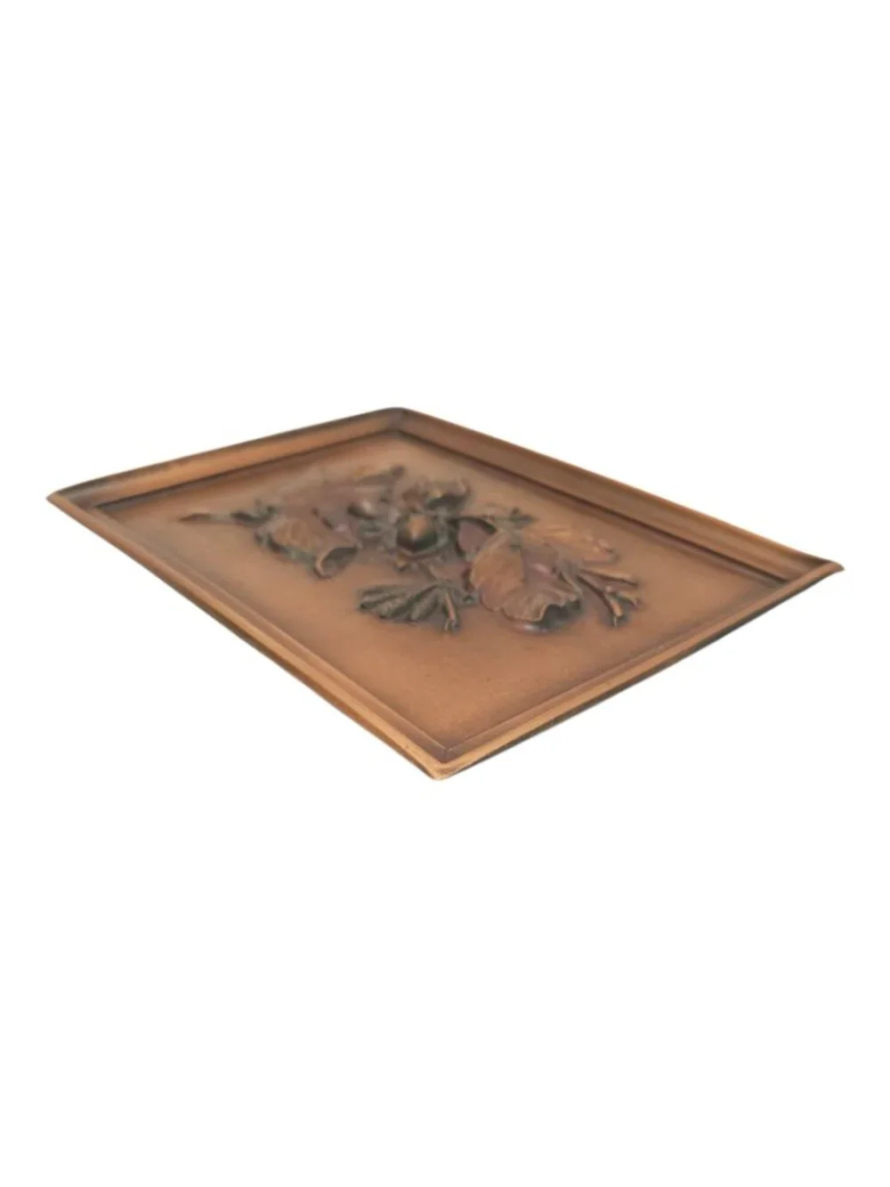 Albert Gilles Leaf Acorn Copper Wall Plaque Embossed Repousse Vintage Hanging